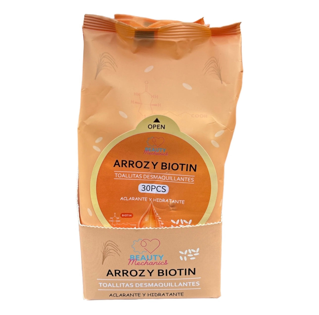Arroz y Biotin Toallitas Desmaquillantes 30pcs aclarante y Hidratante
