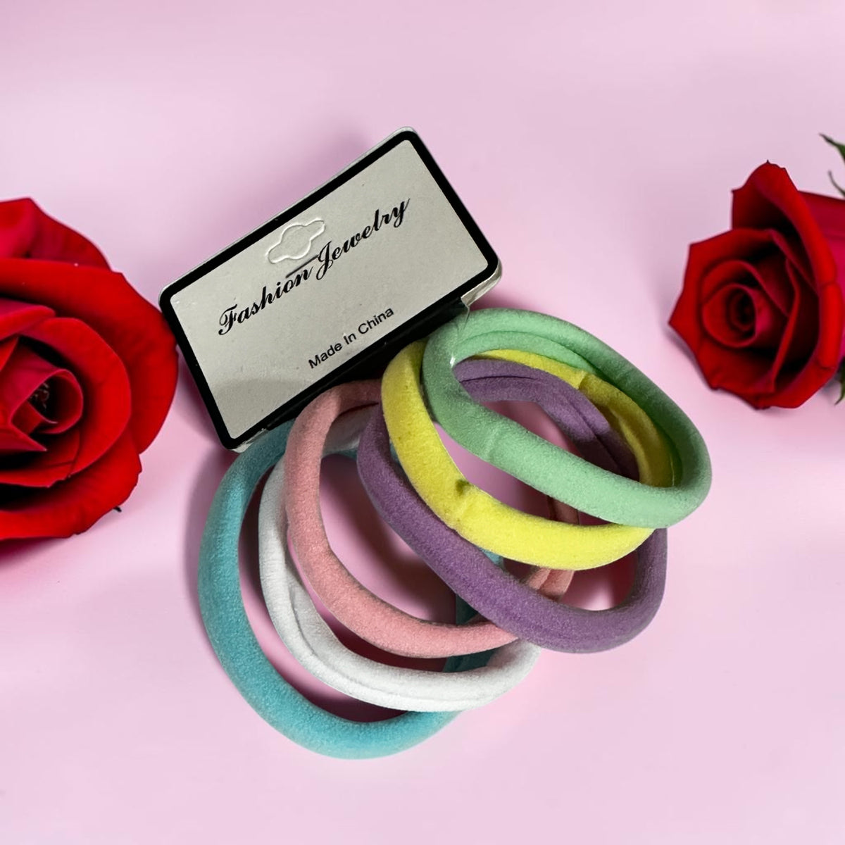 set of pastel-colored seamless elastic hair ties.