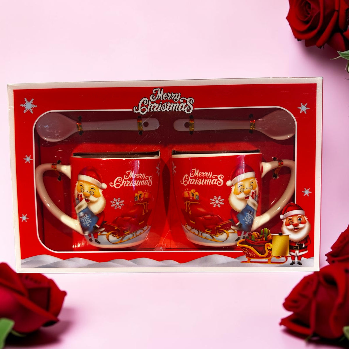 Merry Christmas tea cups set of 2 with 2 spoons