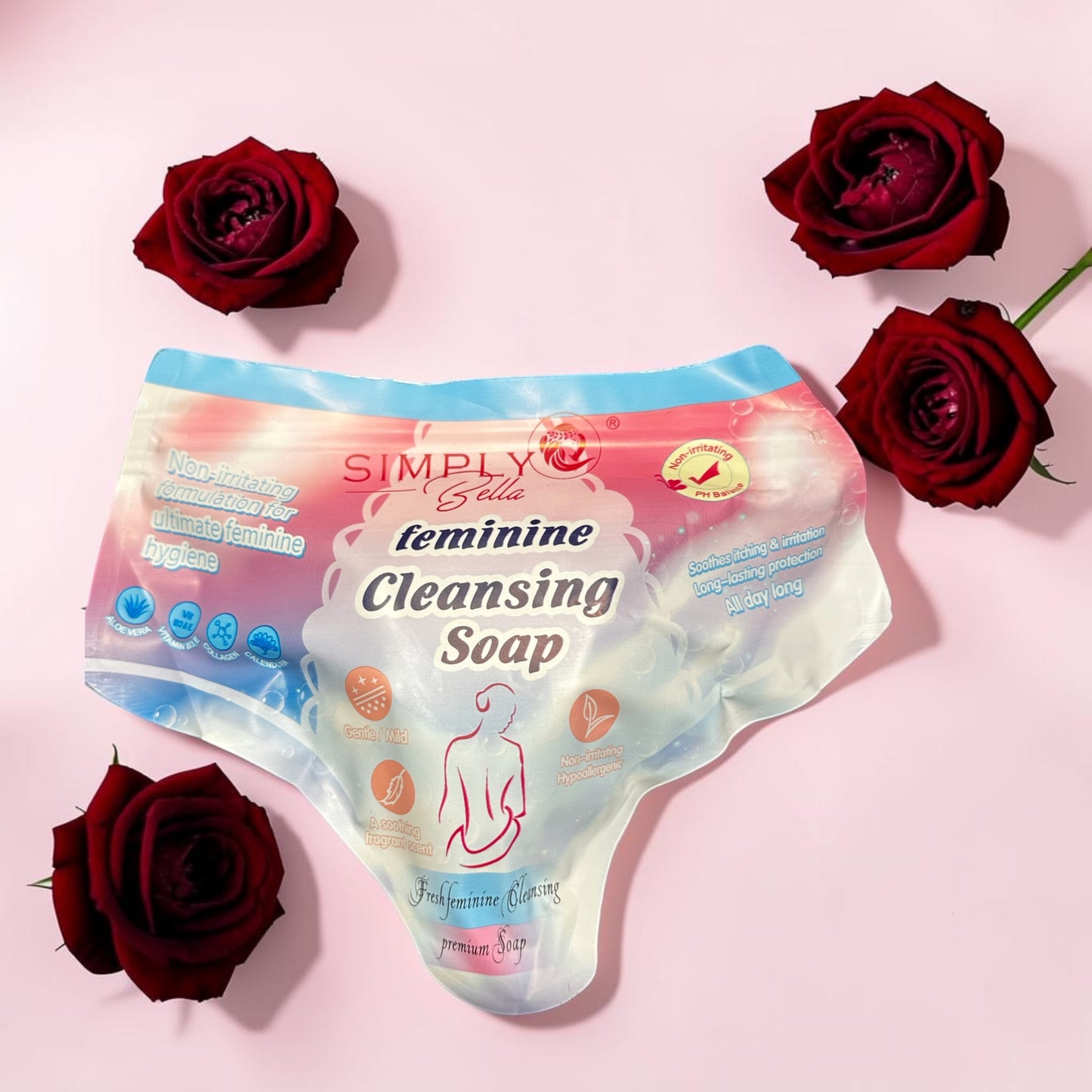 Feminine cleansing soap.Non-irritating formulation for ultimate feminine hygiene