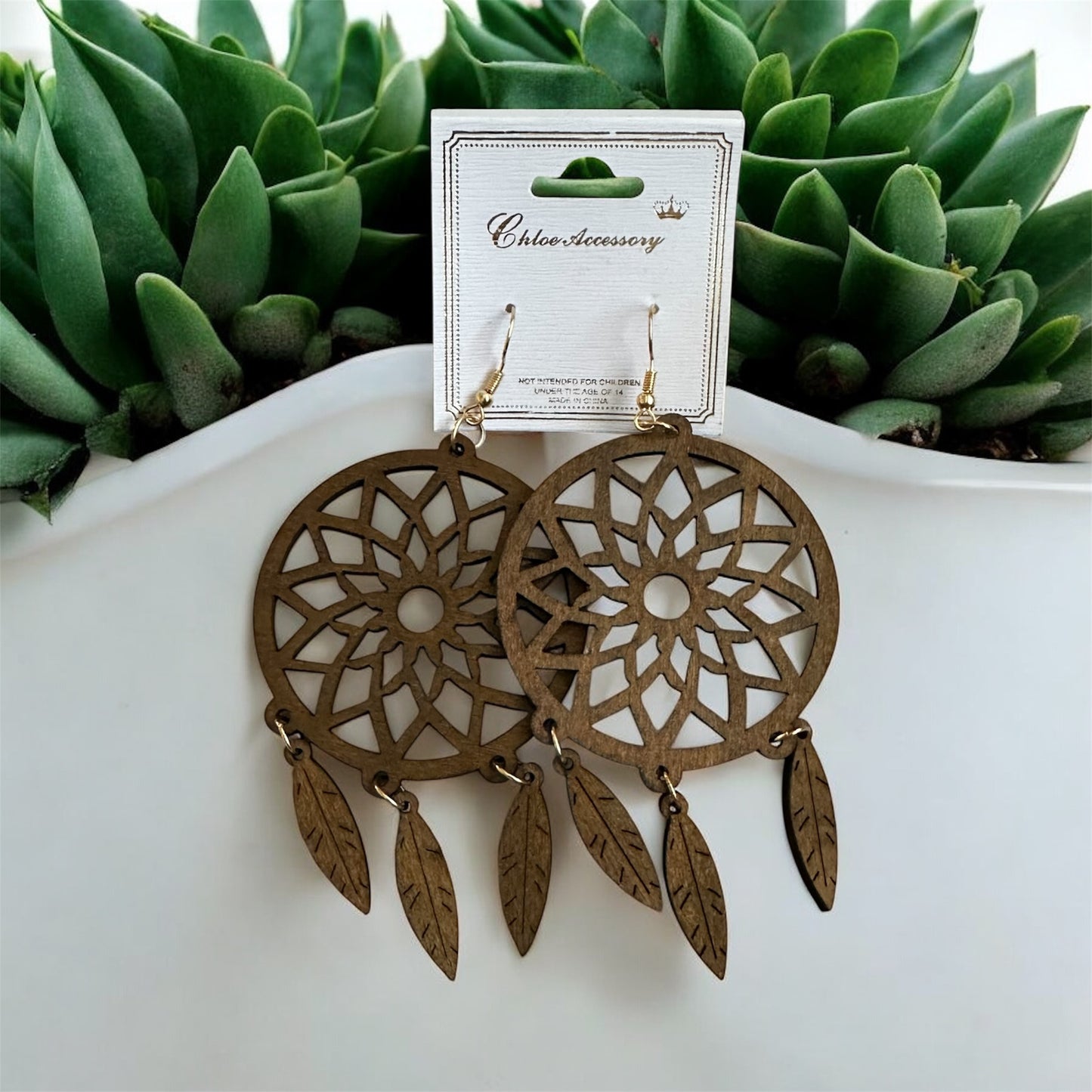 Wood dream catcher earrings