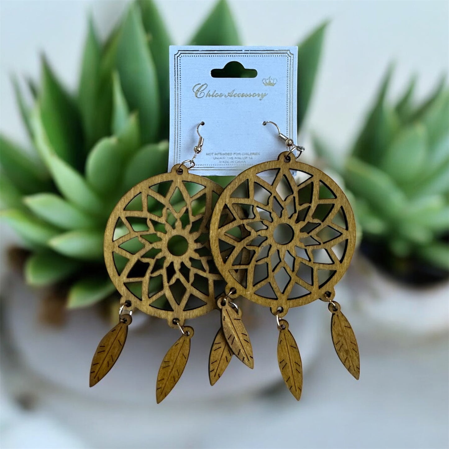 Wood dream catcher earrings