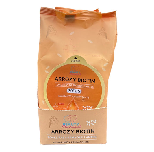 Arroz y Biotin Toallitas Desmaquillantes 30pcs aclarante y Hidratante