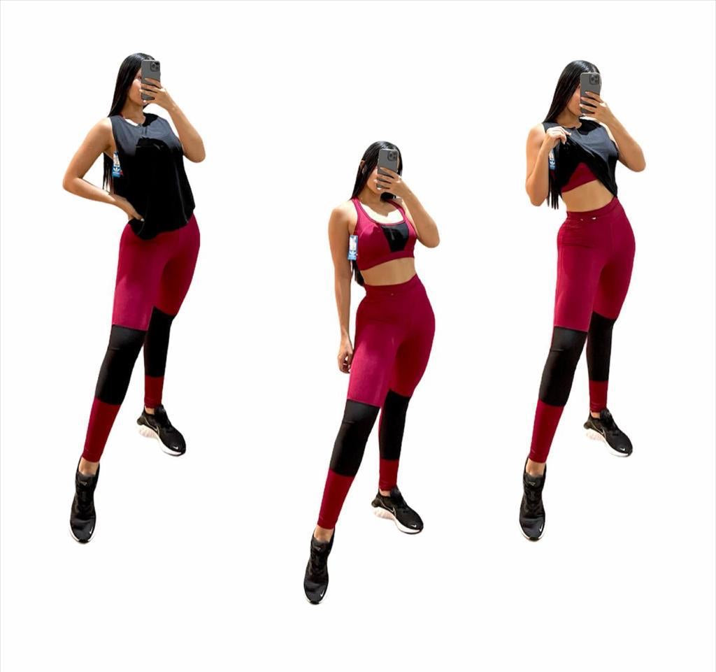 Sport set 3 pieces size S/M Burgundy with black