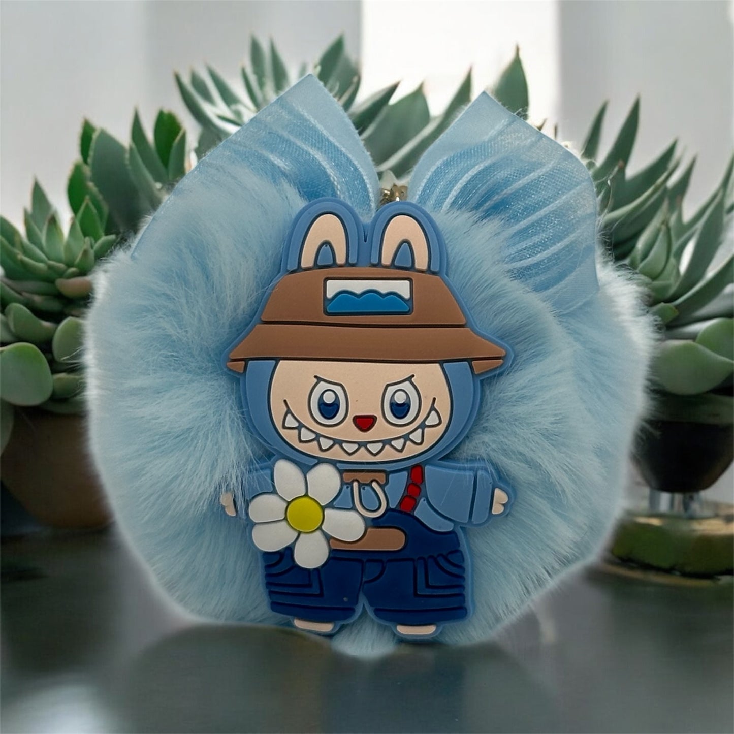 Pom pom labubu keychain