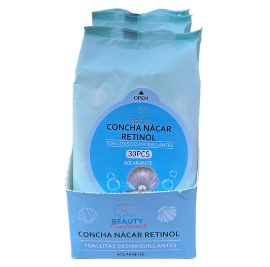 Concha Nacar Retinol Toallitas Desmaquillantes 30pcs Aclarante