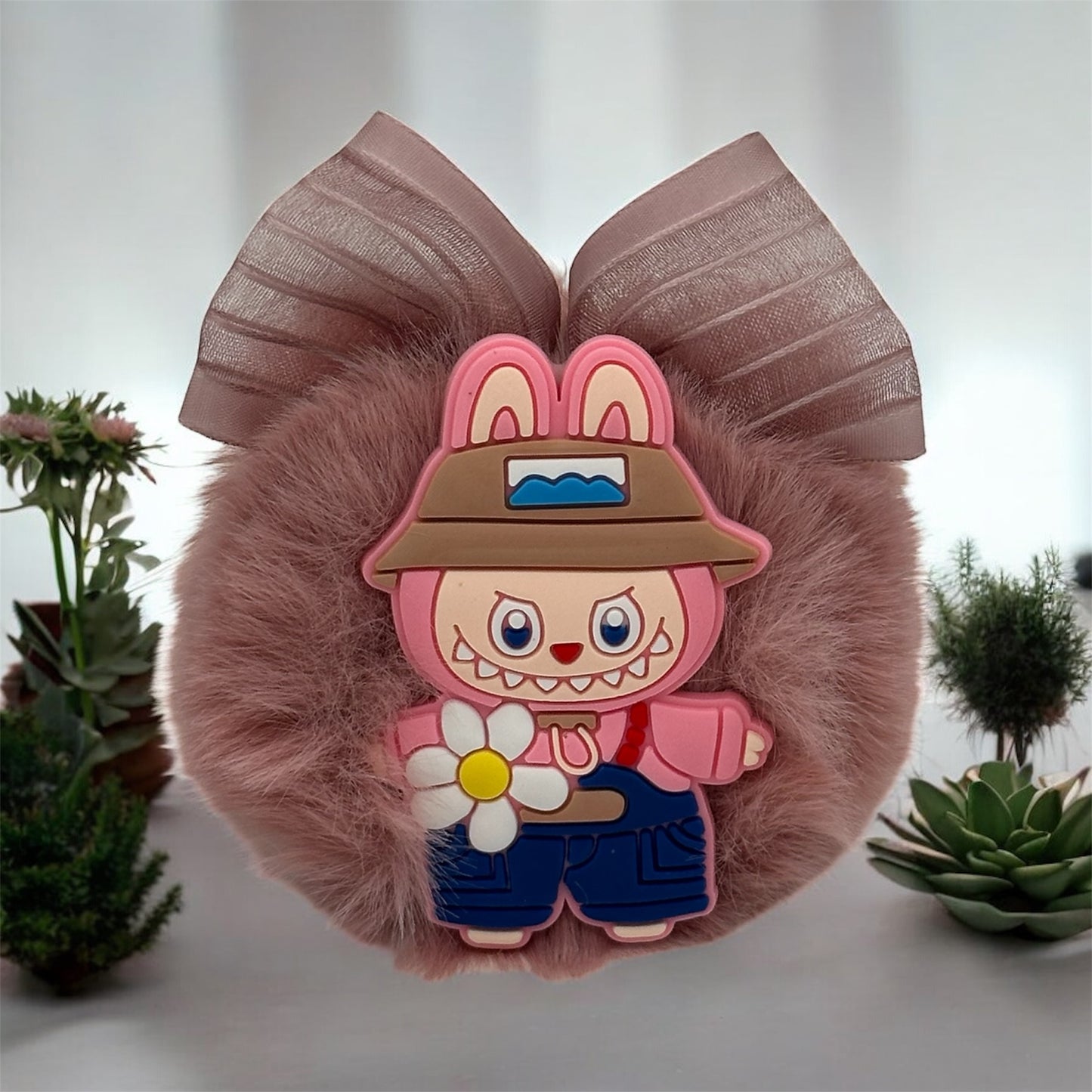 Pom pom labubu keychain