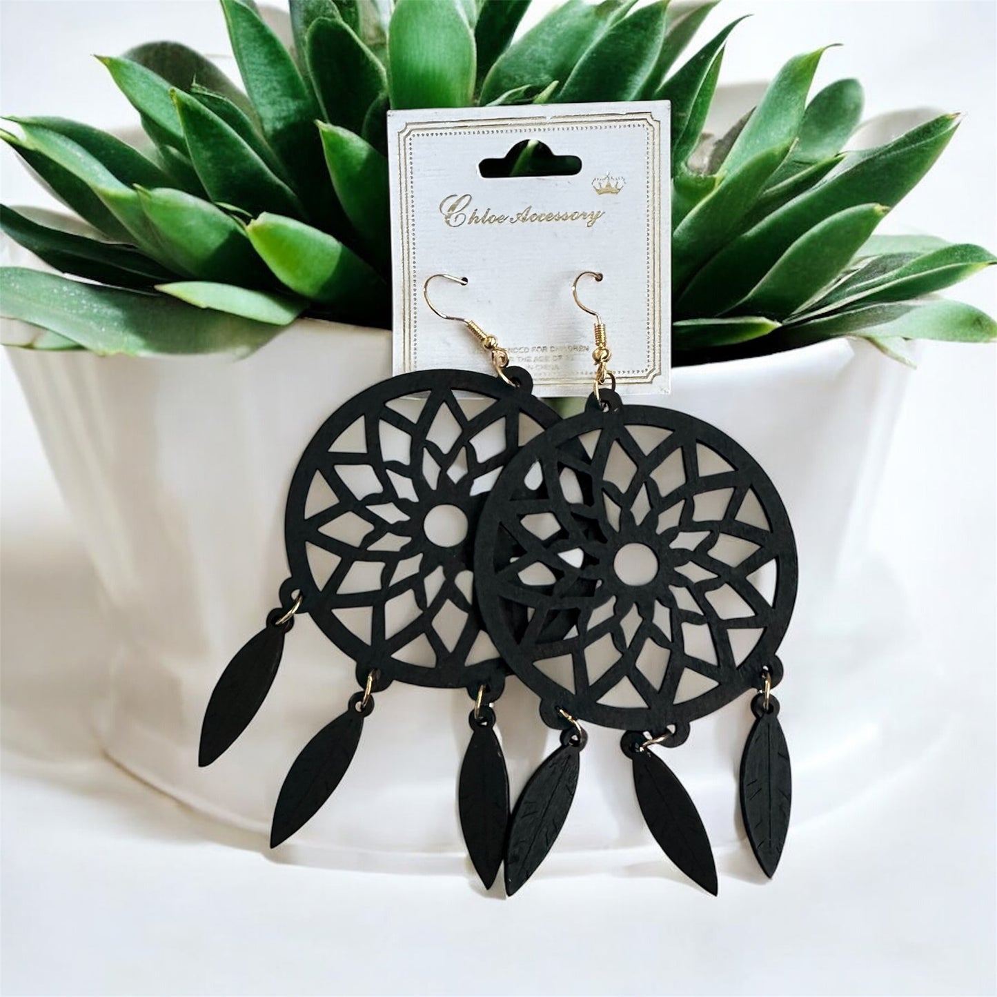 Wood dream catcher earrings