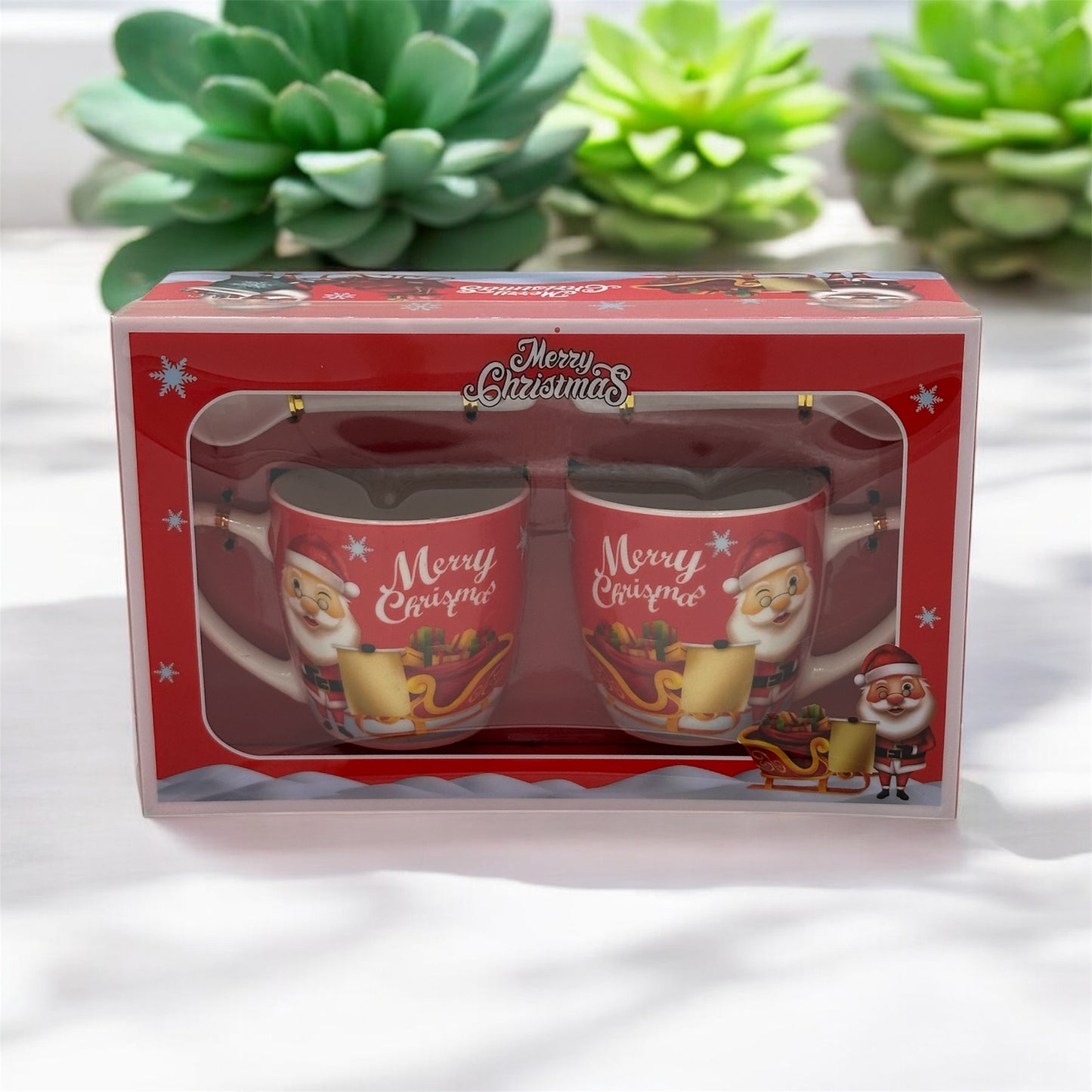 Merry Christmas tea mugs set of 2 with spoon.