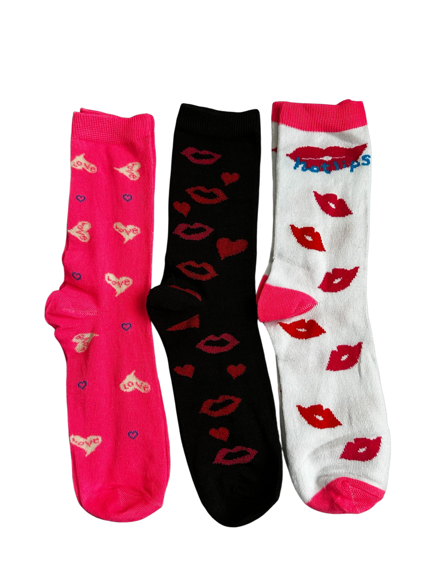 Long lips/hearts socks pack of 3