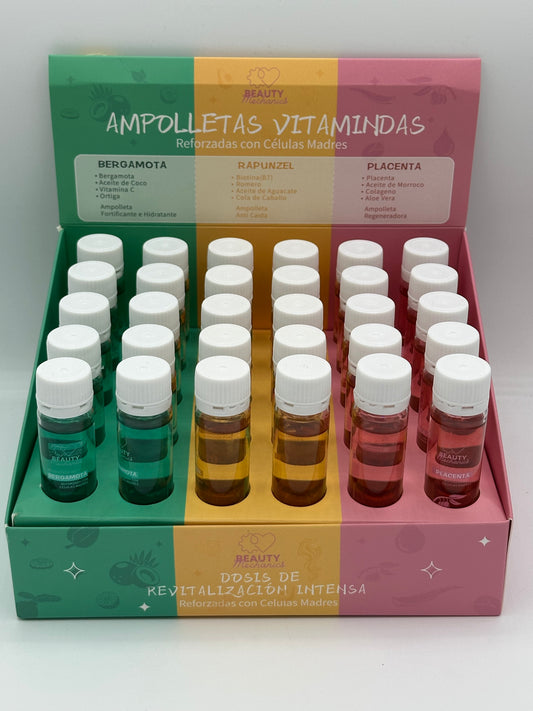 Ampolletas Vitaminadas Reforzadas con celulas madres. Bergamota, Rapunzel, Placenta.